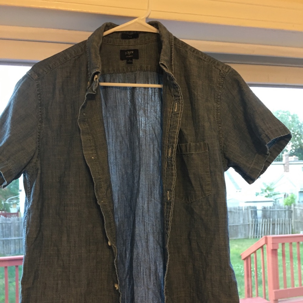 J. crew denim chambray shirt—comfortable.